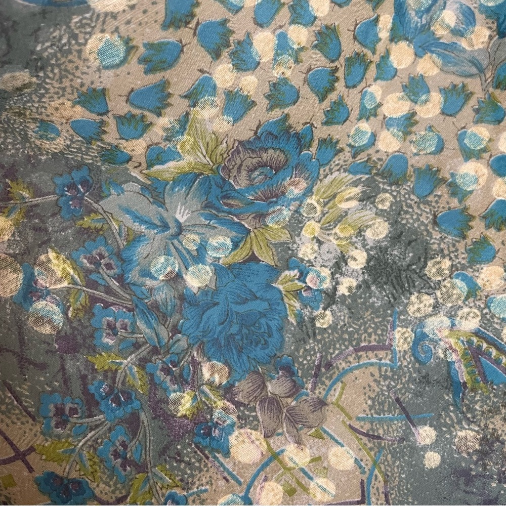Long Floral Scarf‎ Dots Blue Textured Floaty Women 41x88 Art-to-Wear Boho Roses - Picture 5 of 8